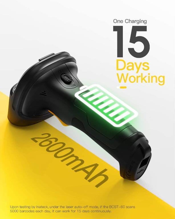 Inateck Barcode Scanner, Wireless Scanner, Automatic Scanning, BCST60