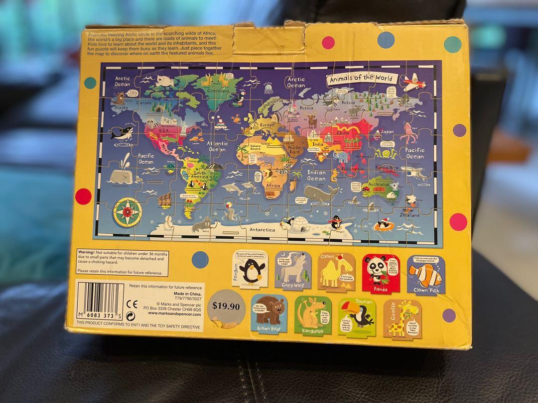 Kids educational world map puzzle with standup cards, Hobbies & Toys, Toys & Games on Carousell