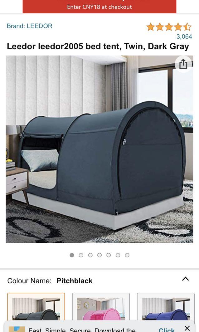 Leedor Bed tent Twin, Dark Grey (New), Furniture & Home Living