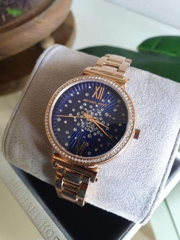 Michael Kors Sofie Quartz Blue Dial Crystal Rose Gold Tone 36mm Watch ...
