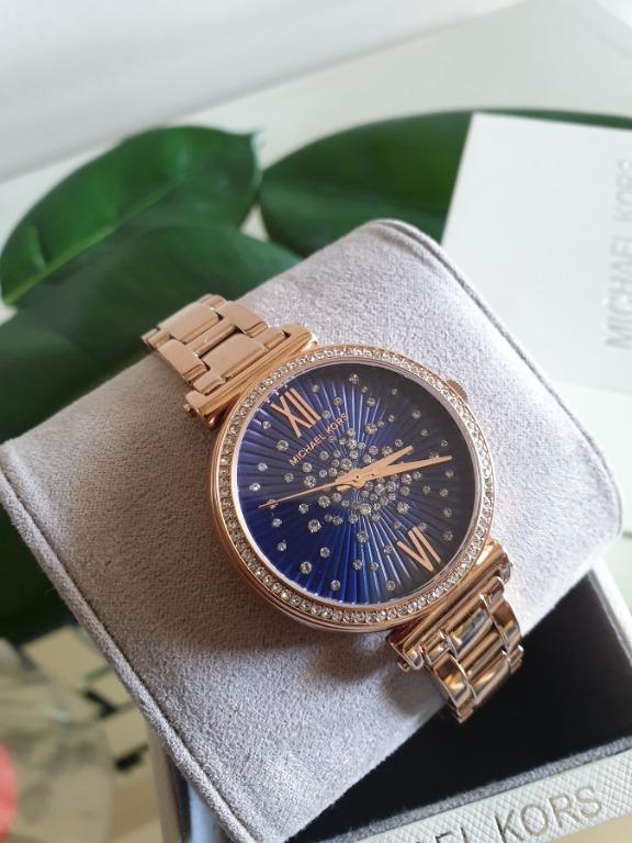 Michael Kors Sofie Quartz Blue Dial Crystal Rose Gold Tone 36mm Watch ...