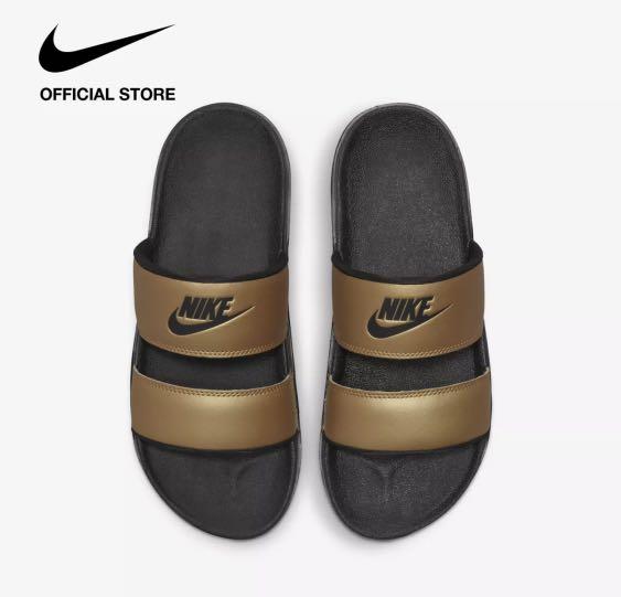 Nike women offcourt duo slides metallic gold, Women's Fashion, Footwear,  Flipflops and Slides on Carousell