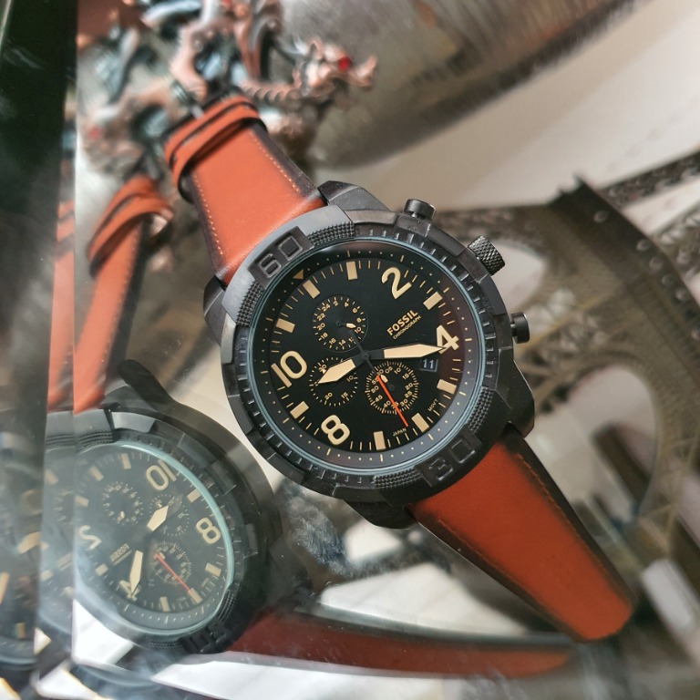 Original Fossil Dilliger Chronograph Luggage Brown Leather Strap Men's ...