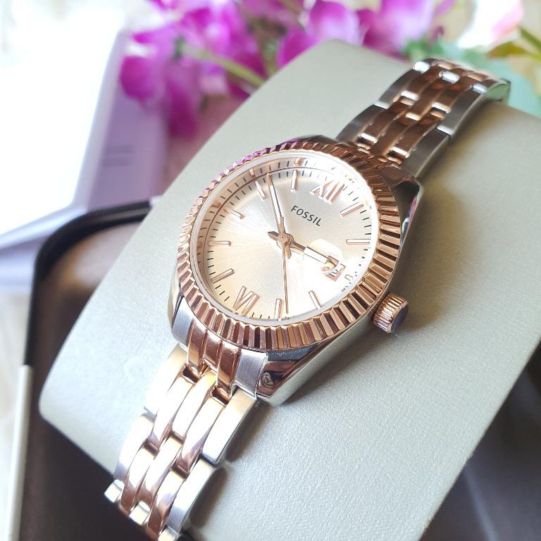 Original Fossil ES4281 Scarlette Mini Three Hand Date Two Tone Watch Gold Gold With 1 Year Warranty On Mechanism