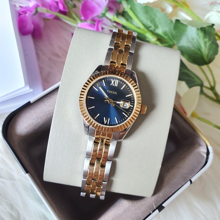 Original Fossil ES4281 Scarlette Mini Three Hand Date Two Tone Watch Gold Gold With 1 Year Warranty On Mechanism Women s Fashion Watches Accessories Watches on Carousell
