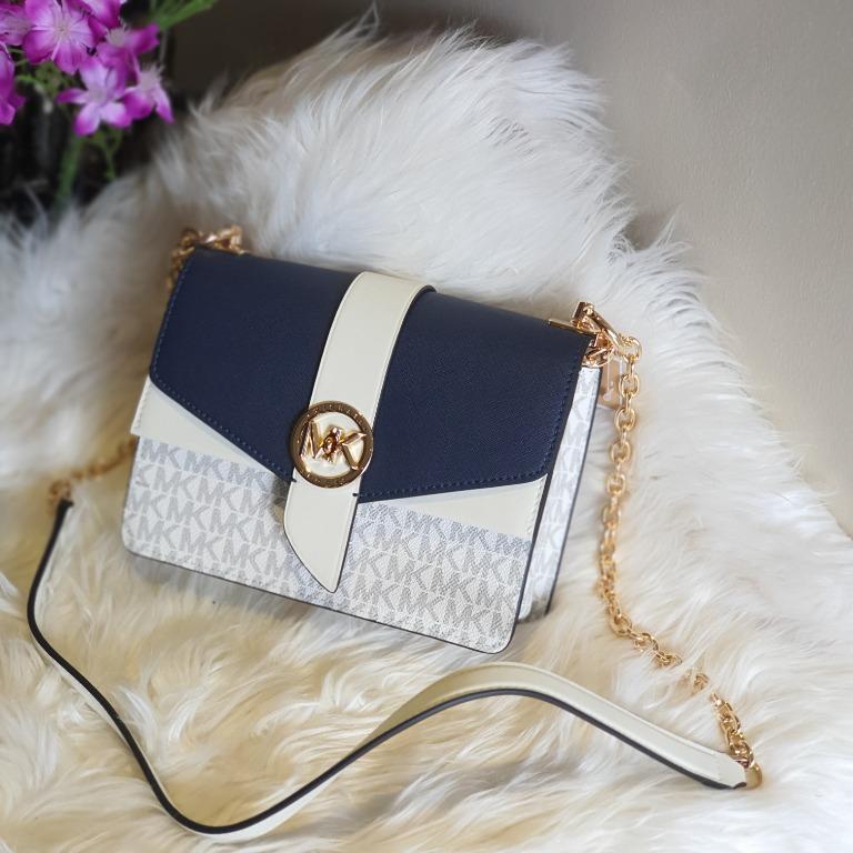 Guaranteed Original Michael Kors Greenwich Small Color-Block Logo Print  Canvas Saffiano Leather Women's Crossbody Bag - Navy Blue/ White, Women's  Fashion, Bags & Wallets, Cross-body Bags on Carousell