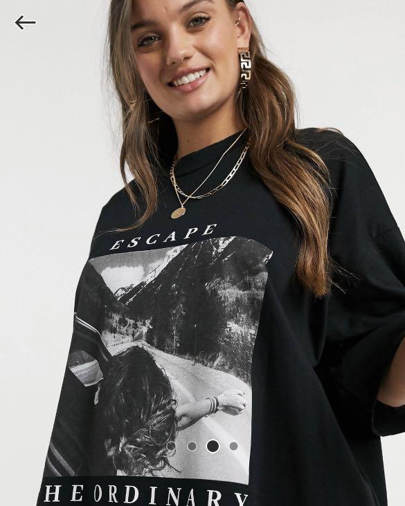 Petite Oversized Graphic T shirt Dress Women s Fashion Tops