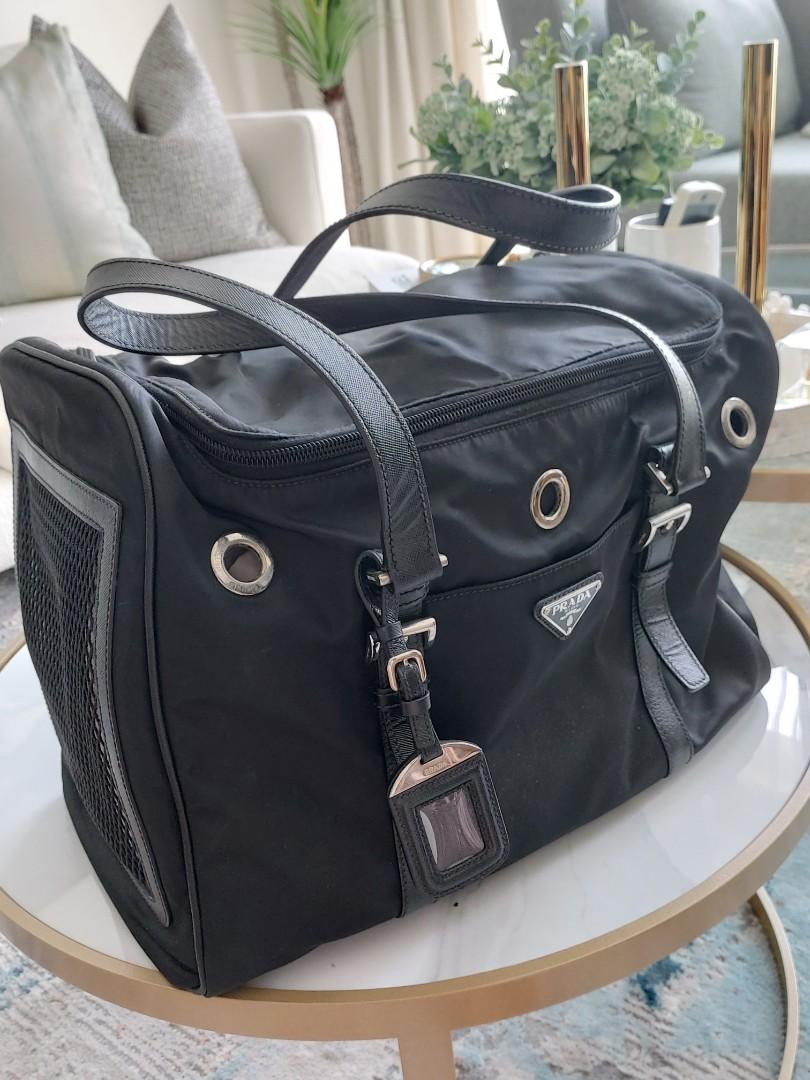 Black Re-nylon And Saffiano Leather Pet Bag