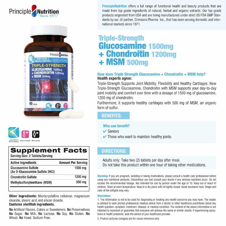 Principle Nutrition TGC Triple Strength Glucosamine + Chondroitin ...