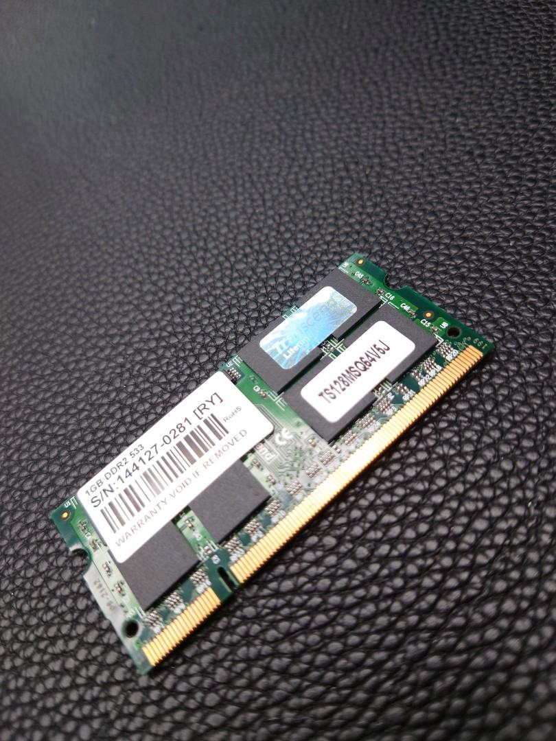 Transcend 1GB DDR2-533MHz PC2-4200 non-ECC Unbuffered CL4 200-Pin SoDimm  Dual Rank Memory Module TS128MSQ64V5J, Computers  Tech, Parts   Accessories, Computer Parts on Carousell