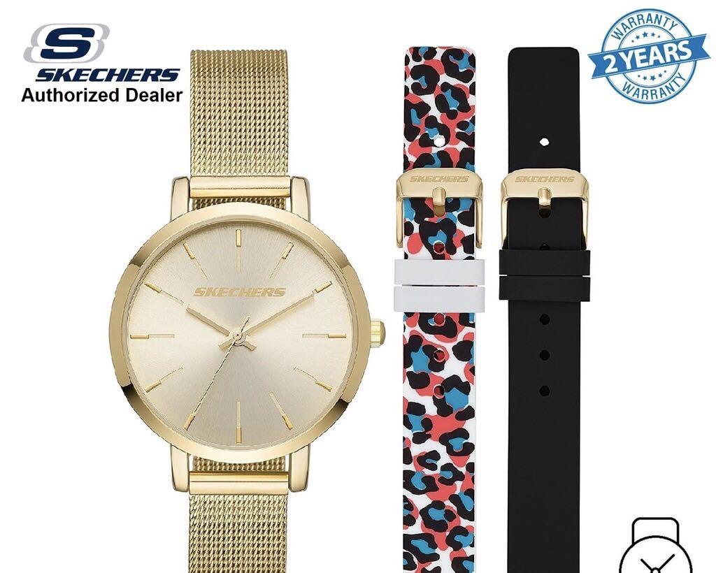 Skechers SR9057 Quartz Gold Dial Gold Tone Mesh Strap Watch Strap Gift Set Women s Fashion Watches Accessories Watches on Carousell