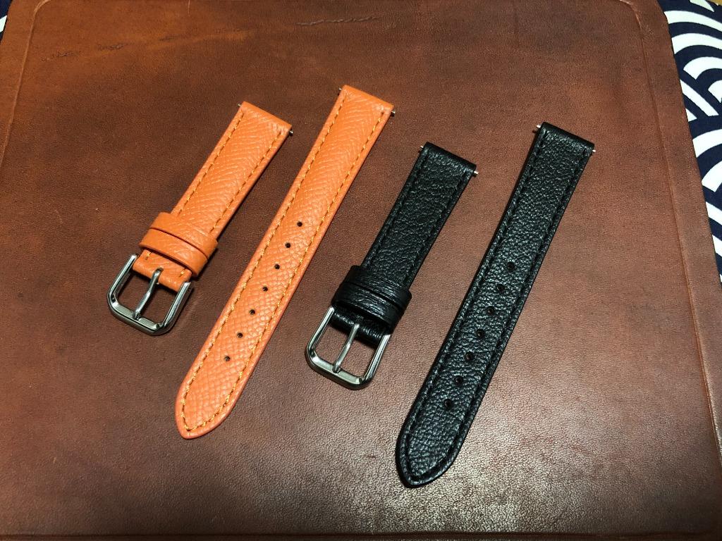 Small Wrist or Ladies Awristed Co 16mm 14mm Black Sully Chevre Goat Leather and Orange Epsom Leather Strap with Quick Release Water Resistant