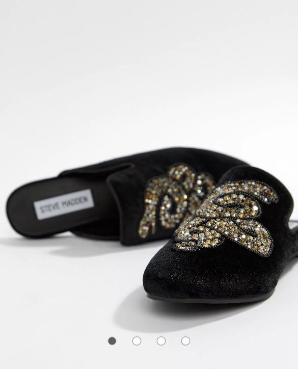Steve Madden Hugh Embellished Velvet Flat Mule Women s Fashion Footwear Flats on Carousell