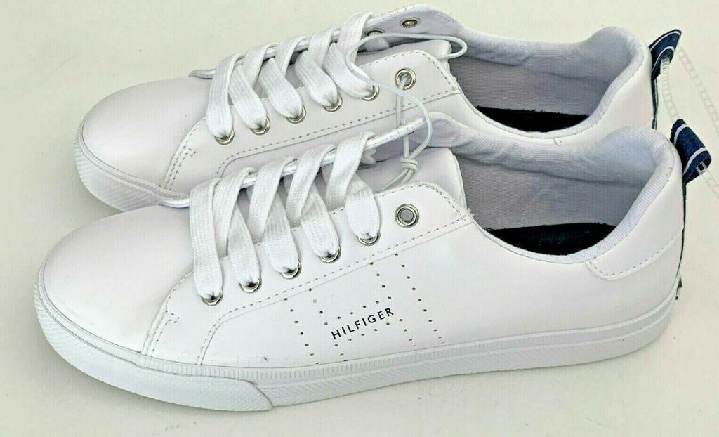 TOMMY HILFIGER LELITA WOMEN S WHITE LEATHER SNEAKERS SHOES 8 SALE