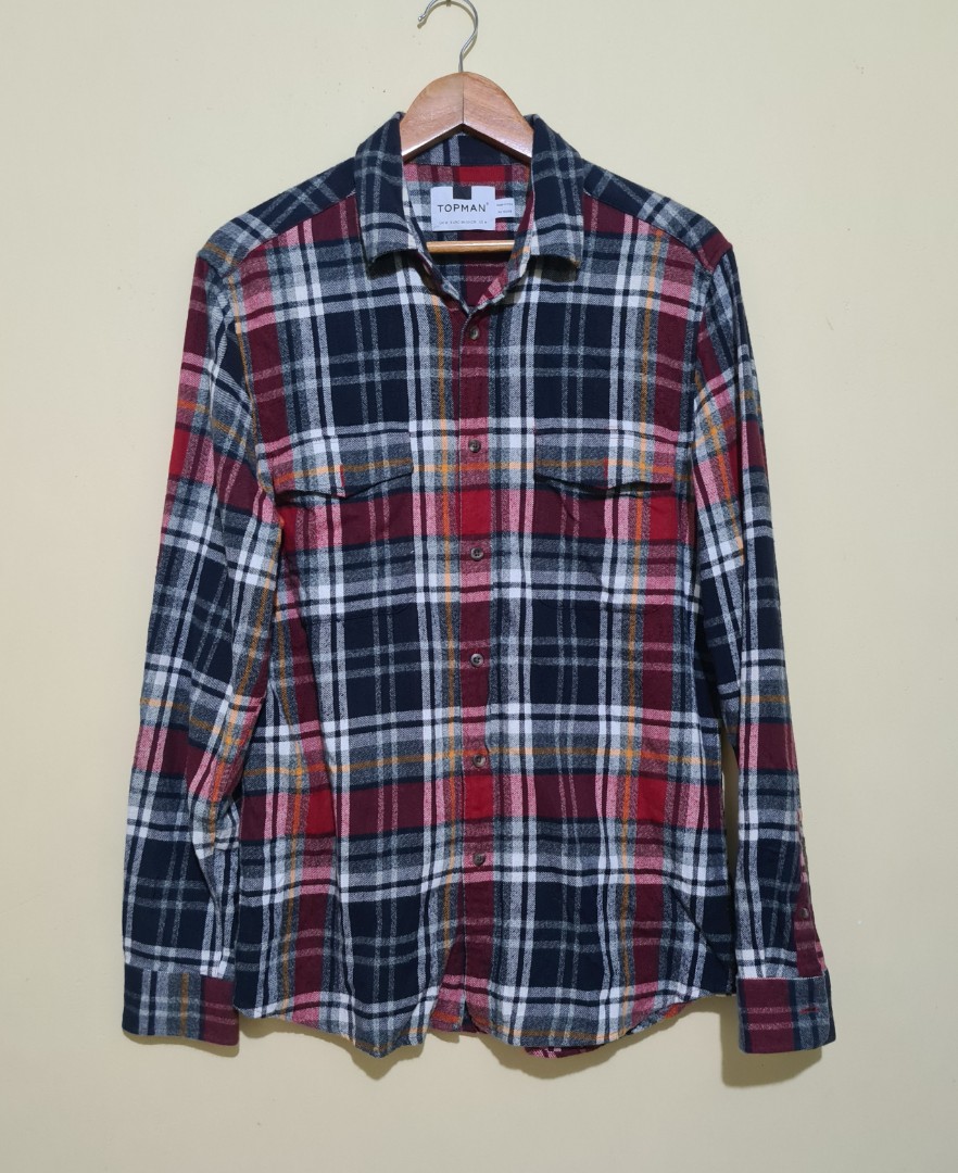 Topman Plaid Flannel With Backprint Men S Fashion Tops Sets Tshirts Polo Shirts On Carousell