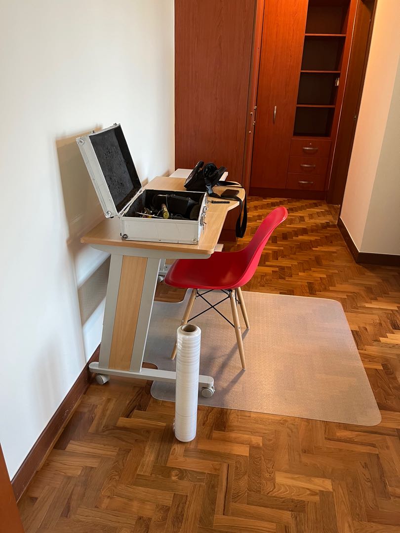 Used study table and chair with floor protector, Furniture & Home