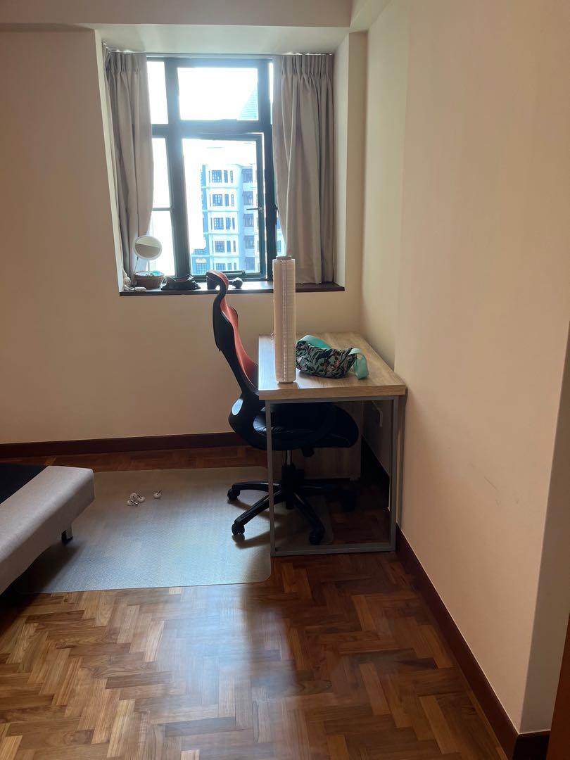 Used study table with drawers and chair and floor protector, Furniture