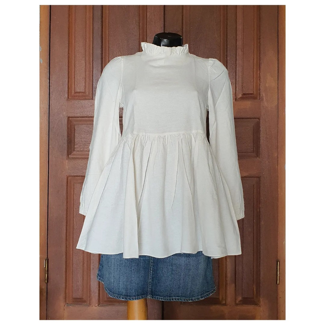 WHITE SMOCK BLOUSE, Fesyen Wanita 