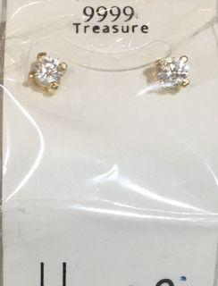 黃金純金9999經典時尚四爪鑲鑽耳環 鑽約4.7mm大小 閃亮鋯石耳環 重0.28錢 pure gold earrings 24k 9999