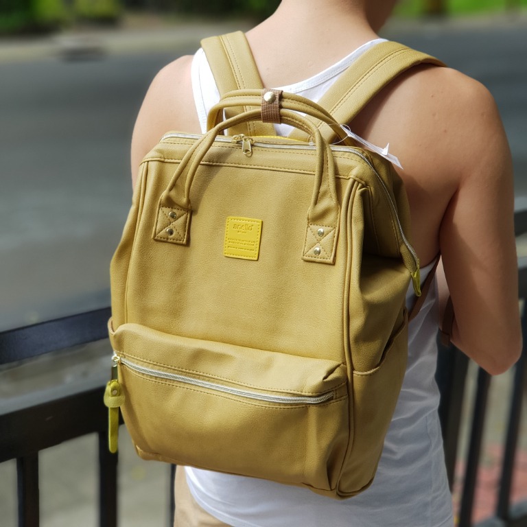 Anello Faux Leather Hinged Clasp Unisex Backpack - Light Brown, Men's ...