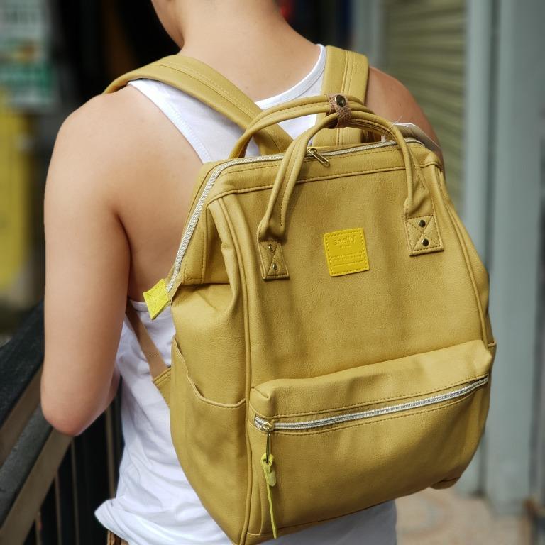 Anello Faux Leather Hinged Clasp Unisex Backpack - Light Brown, Men's ...