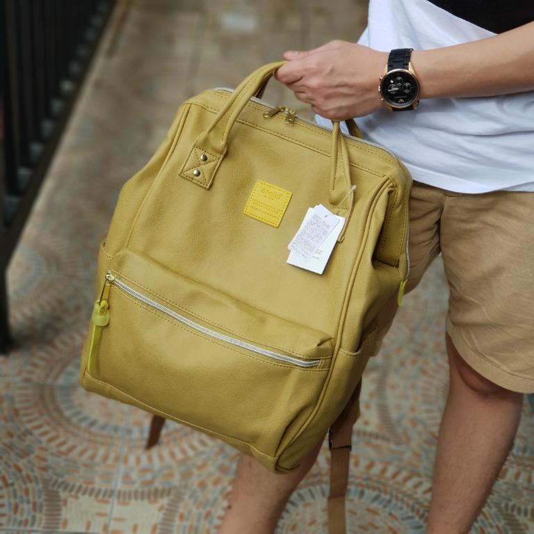Anello Faux Leather Hinged Clasp Unisex Backpack - Light Brown, Men's ...