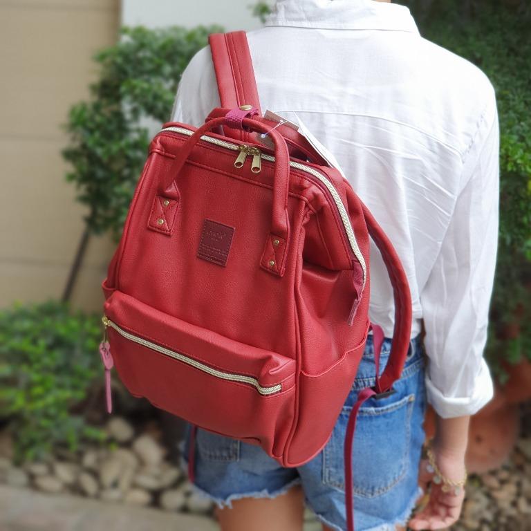 anello Japan Vegan Faux Synthetic Leather Backpack, **rare RED