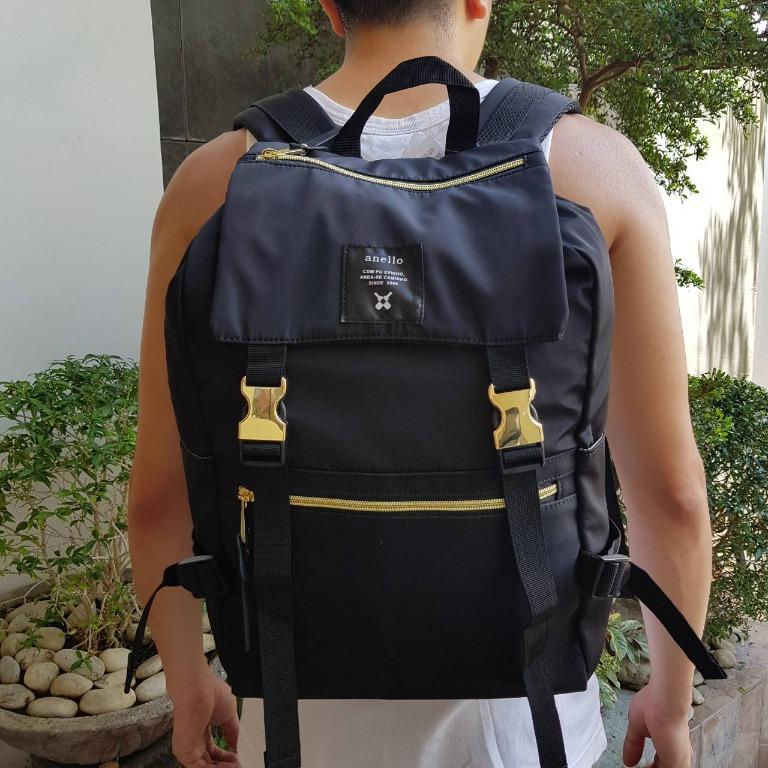 Black Anello Nylon Gold Buckle Backpack