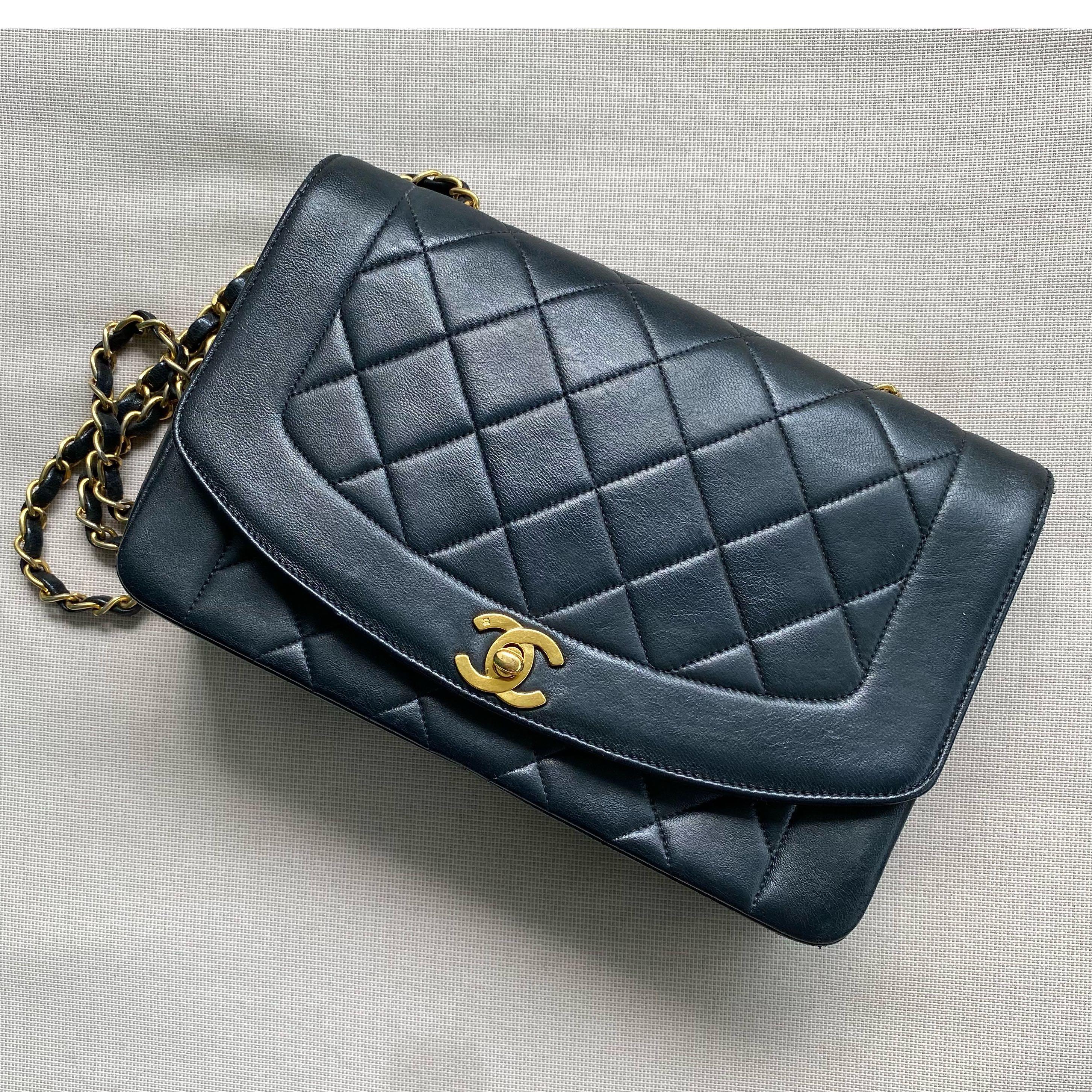 Chanel Diana Medium Black Lambskin Flap Shoulder Bag, Luxury, Bags