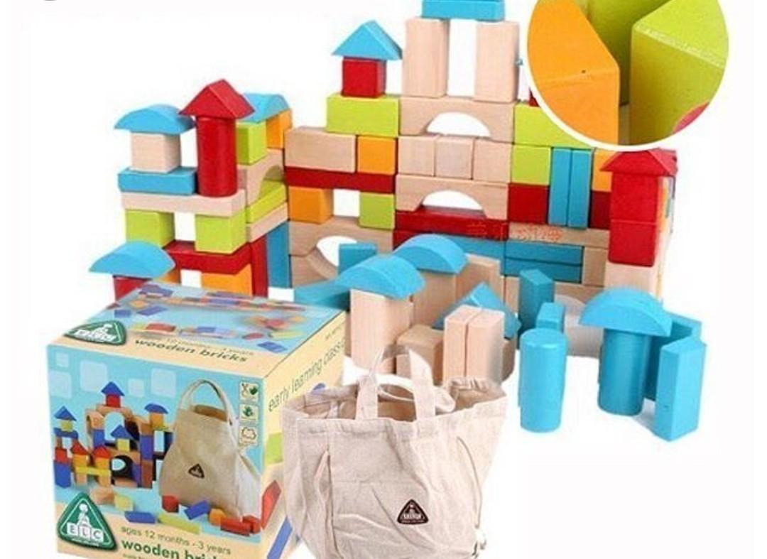 ELC Wooden Building Blocks (Blue), Babies & Kids, Infant Playtime on
