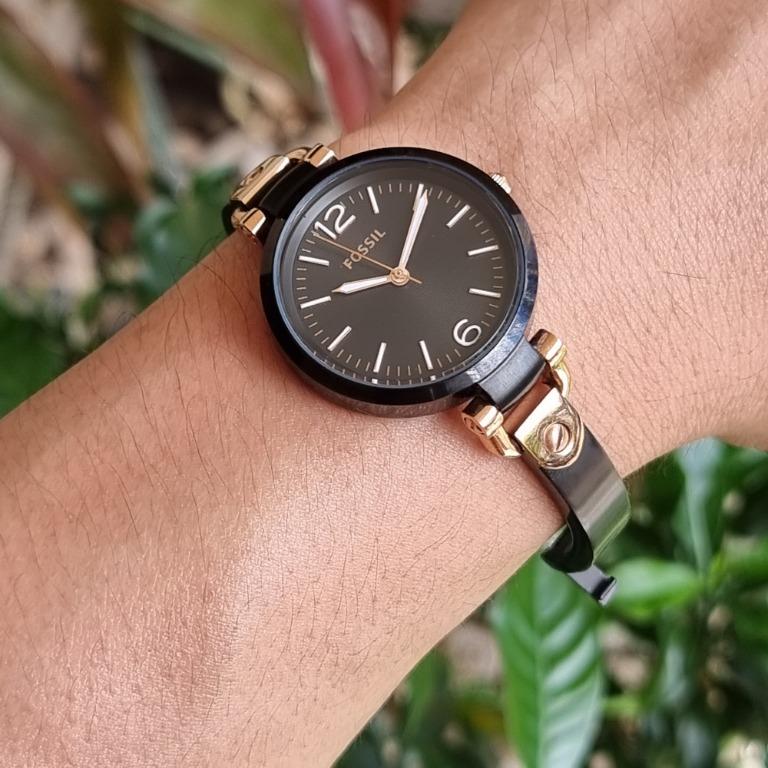 Fossil georgia shop smoke leather watch