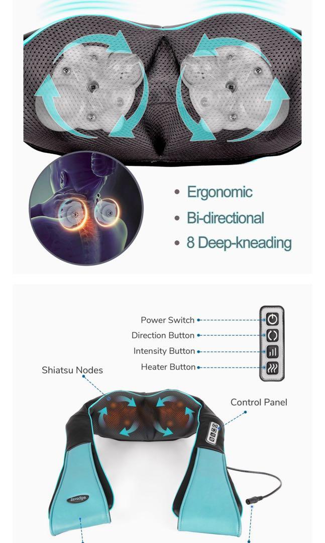 InvoSpa Shiatsu Massager with Heat - Deep Tissue Kneading Pillow for Neck,  Shoulders, and Back - Electric Full Body Massage