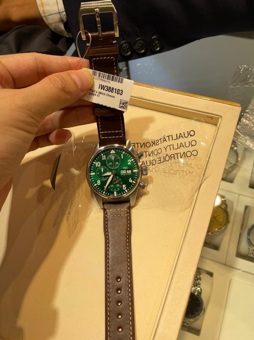 Green Dial Iwc Pilot Gold Pre-Owned IWC Pilot's Watches Men Watch