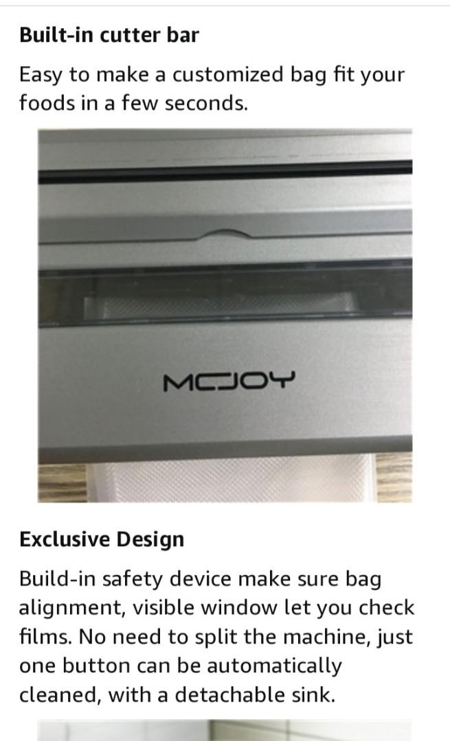 McJoy V67 Heavy Duty Vacuum Food Sealer with Builtin Cutter FREE Textured Embossed Plastic Roll