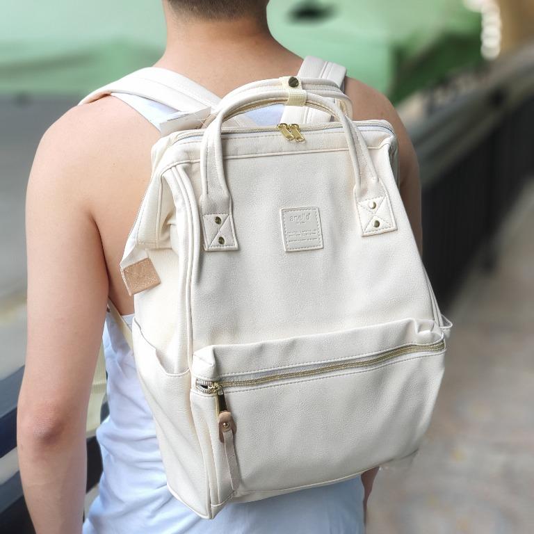 Original Anello Faux Leather Hinged Clasp Backpack White Men s