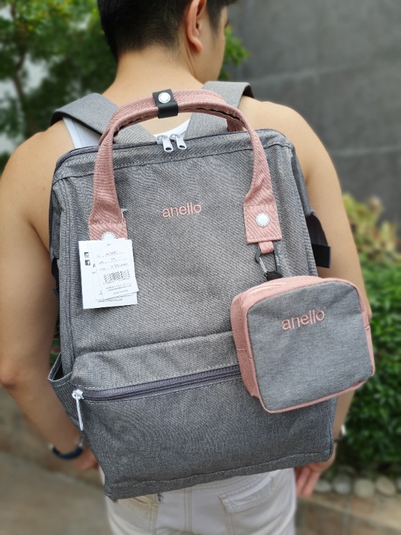 Original Anello Japan Style Leisure Rucksack Canvas Backpack with Pouch Grey Pink Men s Fashion Bags Backpacks on Carousell