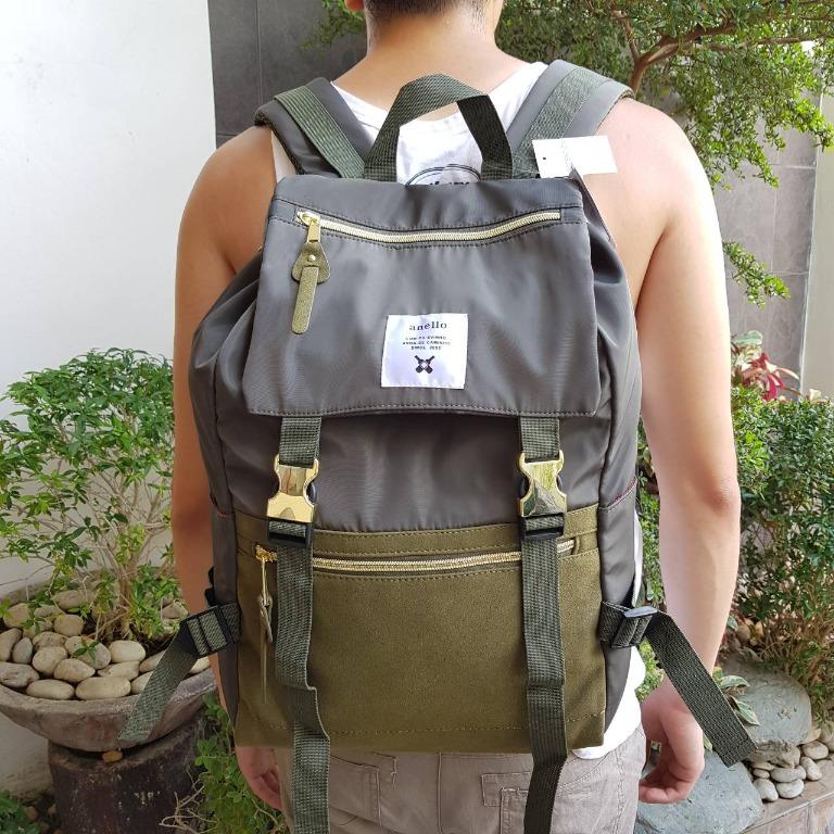 Original Anello Nylon Gold Buckle Backpack Rucksack Grey