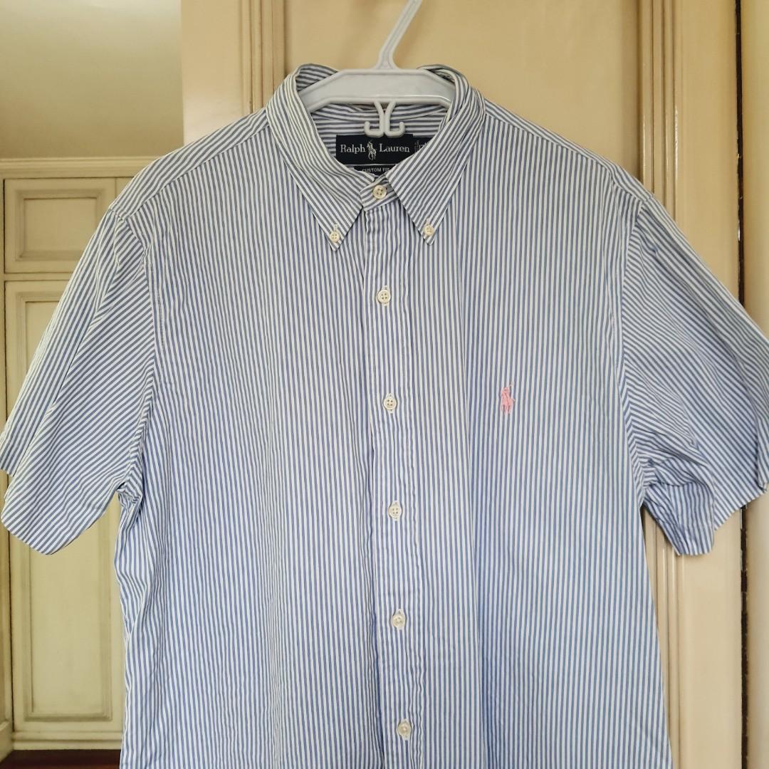 Polo Ralph Lauren Men's blue white striped polo button down short sleeve  shirt with pink embroidered logo, Men's Fashion, Tops u0026 Sets, Tshirts u0026 Polo  Shirts on Carousell