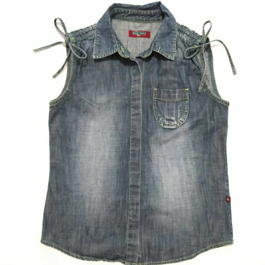 Preloved denim sleeveless shirt top 