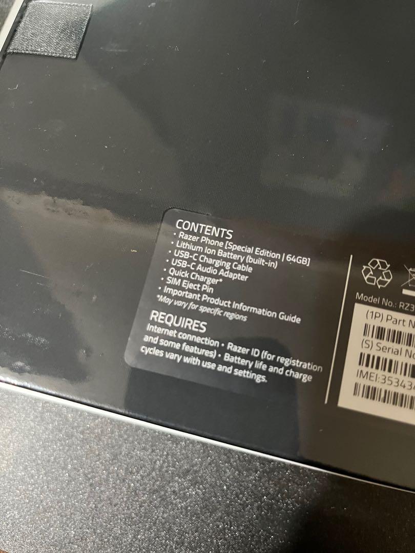 Razer Phone 1 Special Edition (Category: Android Others) located in Makati City. Submitted by luisbiton (Listing ID 1140044355, Image 2). Description: Razerphone 1 rp1 Special Edition Only 1337 units produced Youtube link review https://www.youtube.com/watch?v=DmvQhIIG2n0 Ultra rare razerphone 1 Special Edition comes with a green triple-headed snake logo very collectible unit For Die-hard Razer fans Super nego Released 2017, November 158.5 x 77.7