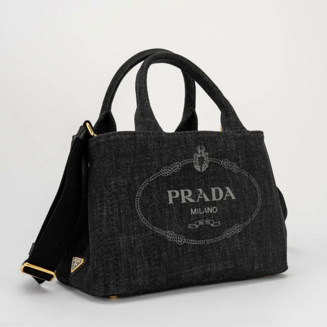 READY STOCK PRADA DENIM TOTE BAG BLACK 