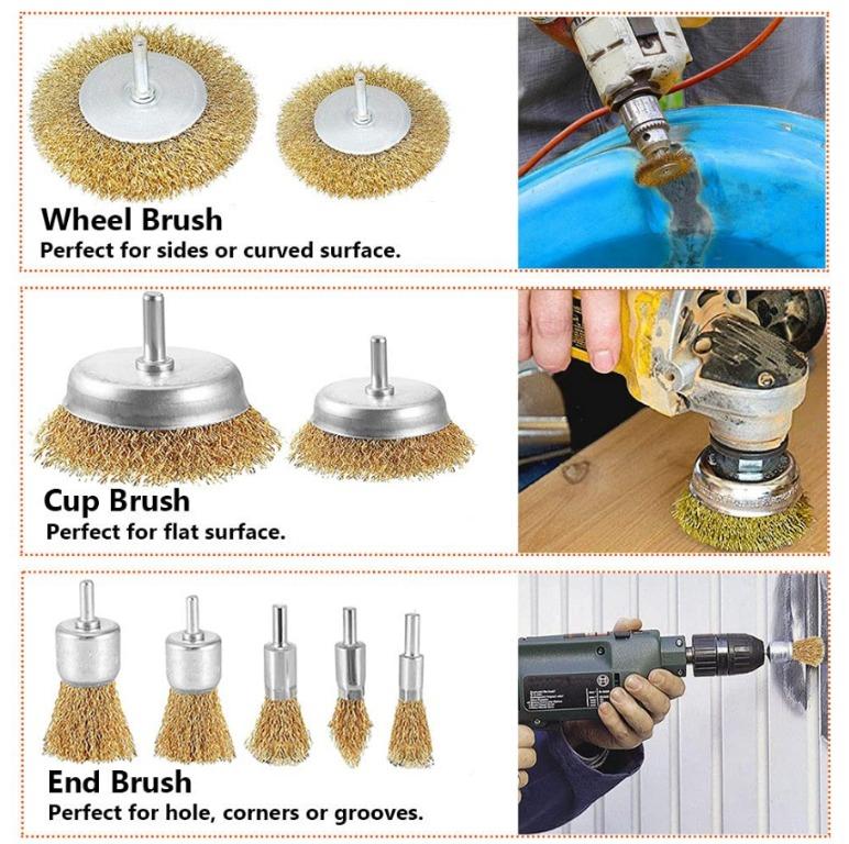 Wire Wheel and Cup Brush Set - Polishing Brushes, Cleaning Rust and Paint,  Stainless Steel and Brass, Wire Drill Brush Set Perfect for Removal of Rust  or Corrosion 24 Pieces - By