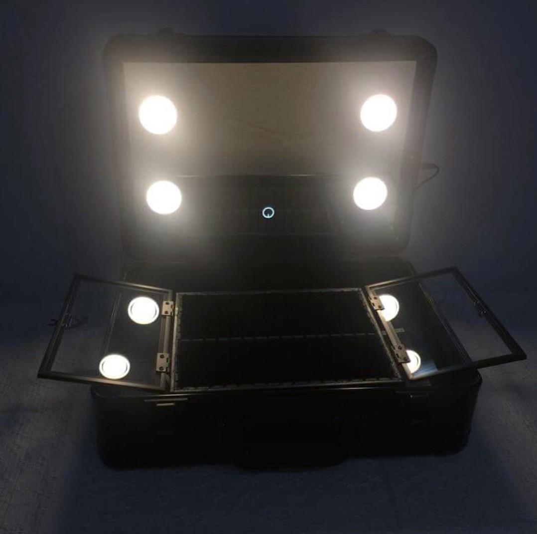 Suitcase style makeup box case vanity mirror with tricolor LED light (Rechargeable Ver