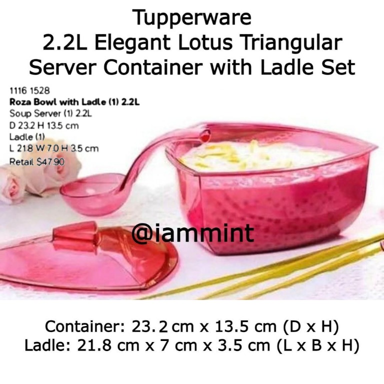 Tupperware 2.2L Elegant Lotus/ Roza Triangular Serving Server Container
