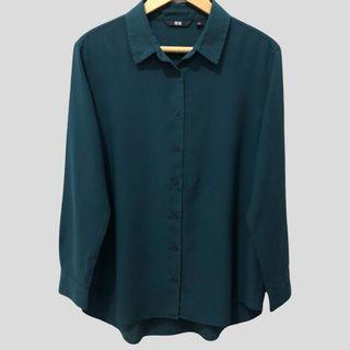 UNIQLO Rayon Long Sleeve Blouse Emerald Green