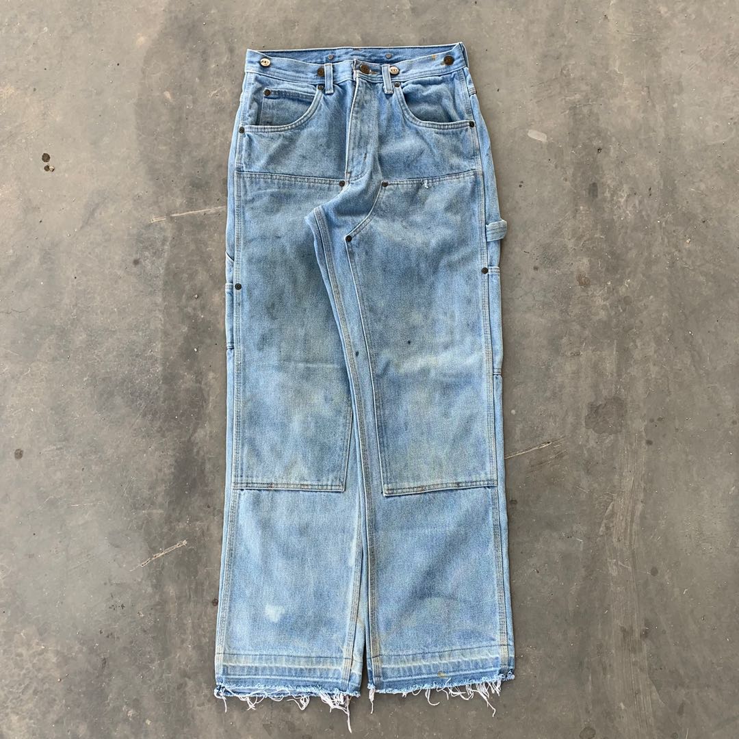 Vintage Key Double Knee Jeans Men s Fashion Bottoms Jeans on