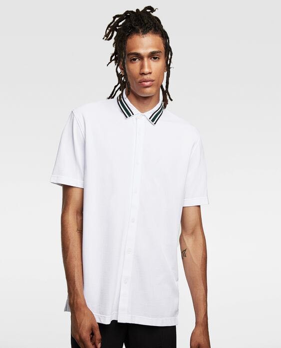 zara men polo shirt white, Fesyen Pria 