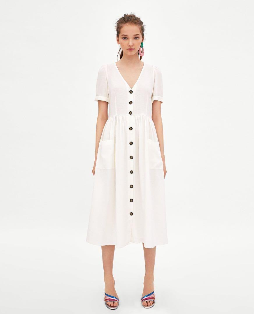 ZARA White Linen Buttondown Dress ...