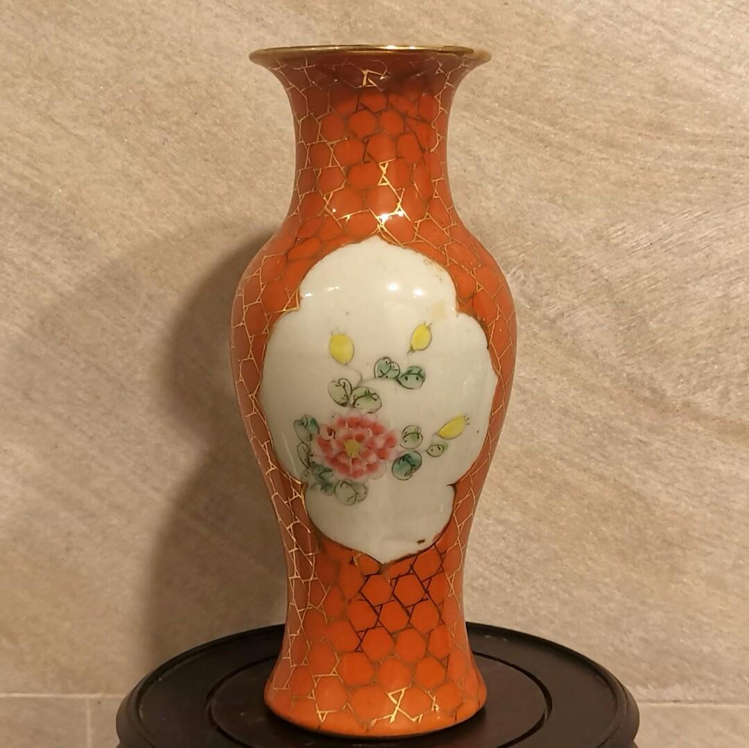 中国清時代花瓶 珊瑚紅釉花鳥花卉紋花瓶 【公式通販】
