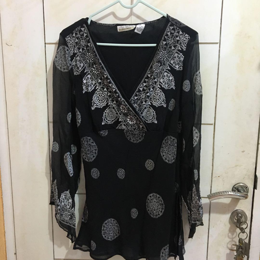 Black blouse chiffon hitam dress 
